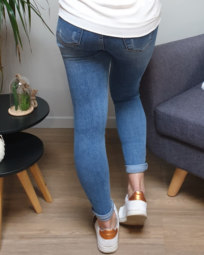 Jean clair effet usé skinny taille haute