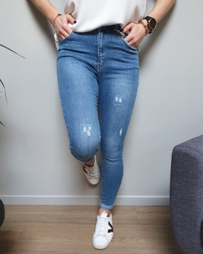 Jean clair effet usé skinny taille haute