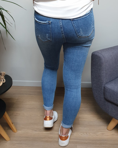 Jean clair effet usé skinny taille haute