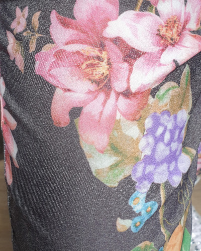 Pantalon fluide noir grosses fleurs multicolores
