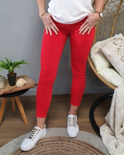 Pantalon slim rouge taille haute 7/8