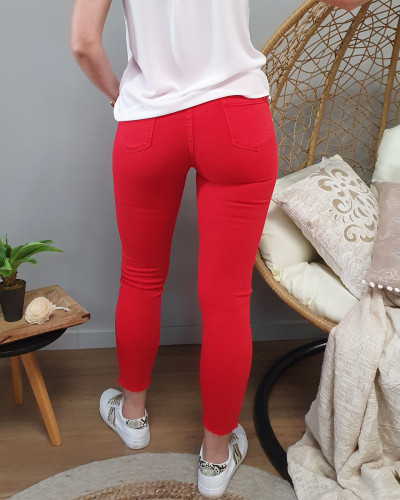 Pantalon slim rouge taille haute 7/8