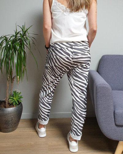 Pantalon fluide zébré noir et blanc