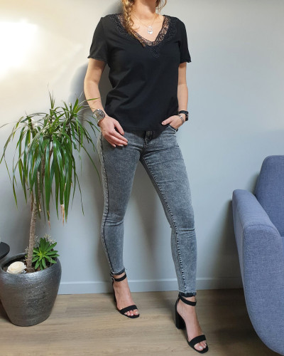 Jeans slim gris foncé délavé taille haute push up