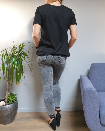 Jeans slim gris foncé délavé taille haute push up