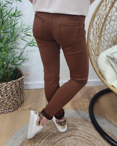 Pantalon femme marron skinny push up coupe confort