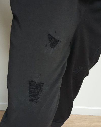 Pantalon fluide noir elastique effet déchiré