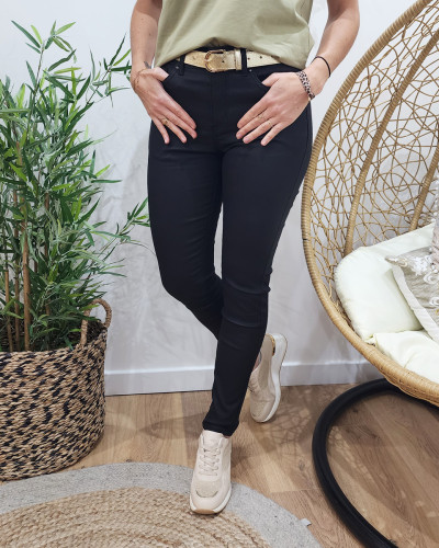 Pantalon femme similicuir noir slim coupe confort