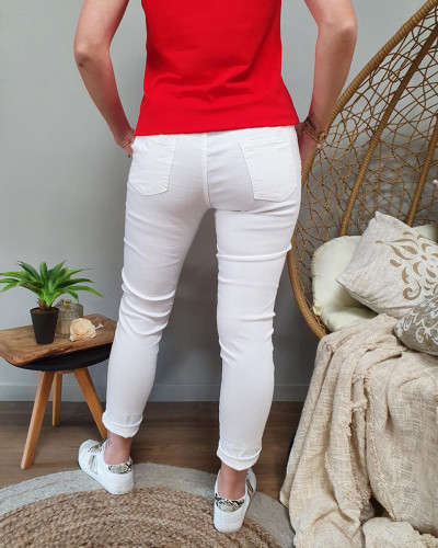 Pantalon blanc élastiqué 