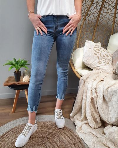 Jean bleu clair skinny 7/8 taille haute