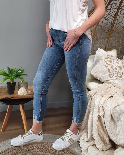 Jean bleu clair skinny 7/8 taille haute