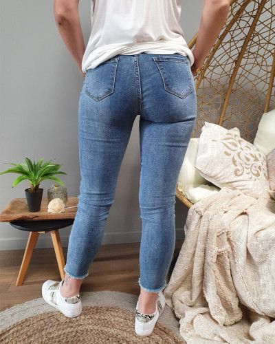 Jean bleu clair skinny 7/8 taille haute