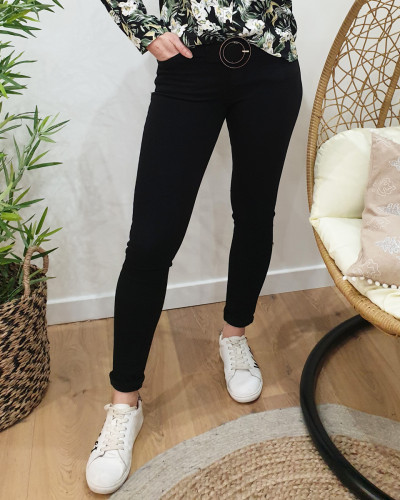 Pantalon femme noir skinny taille haute