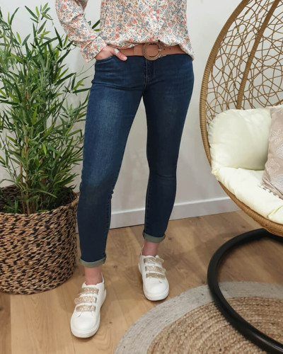 Jean foncé skinny push up taille haute effet vieilli