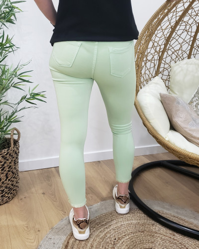 Pantalon vert clair 7/8 skinny taille haute