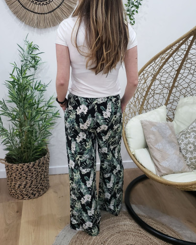 Pantalon fluide vas L a noir et vert 18167