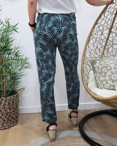 Pantalon fluide Ines noir et vert