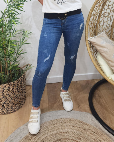 Jean femme effet usé skinny taille haute