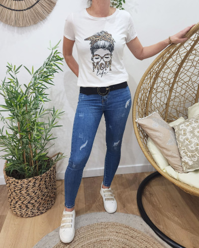 Jean femme effet usé skinny taille haute