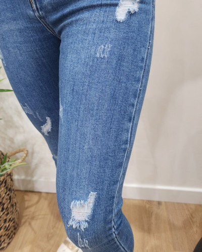 Jean femme effet usé skinny taille haute