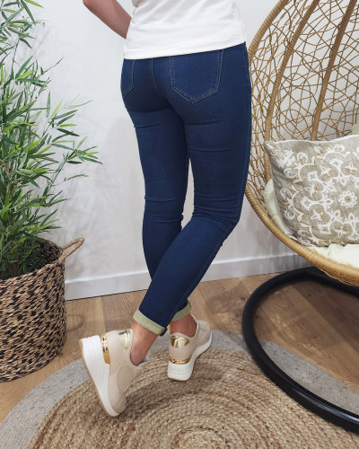 Jean boyfriend femme coupe confort bleu foncé 