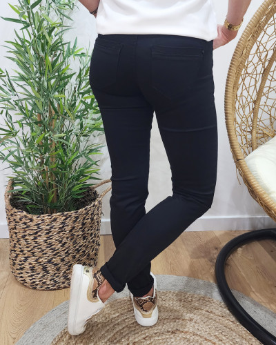 Pantalon femme slim noir fin taille haute