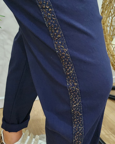 Pantalon fluide uni élastiqué bande lurex
