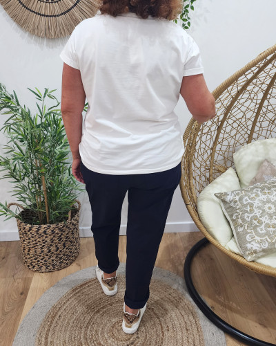 Pantalon fluide uni élastiqué bande lurex