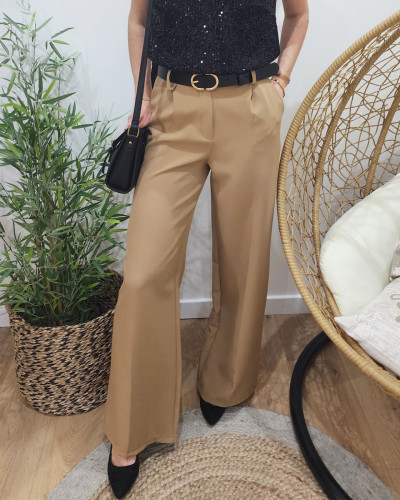 Pantalon femme camel taille haute