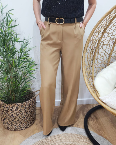 Pantalon femme camel taille haute