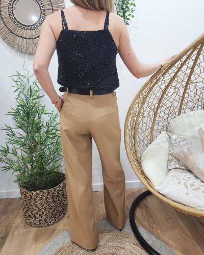 Pantalon femme camel taille haute