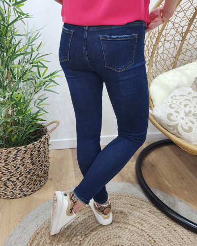 Jean femme bleu brut délavé skinny taille haute