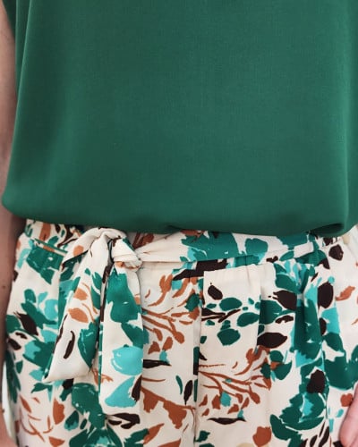 Pantalon femme fluide vert écru et marron Joelle