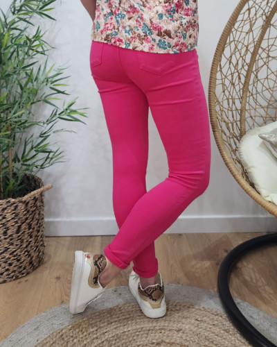 Pantalon femme rose fuchsia skinny
