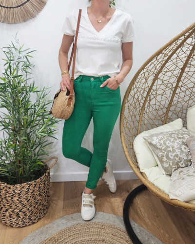 Pantalon femme vert gazon skinny