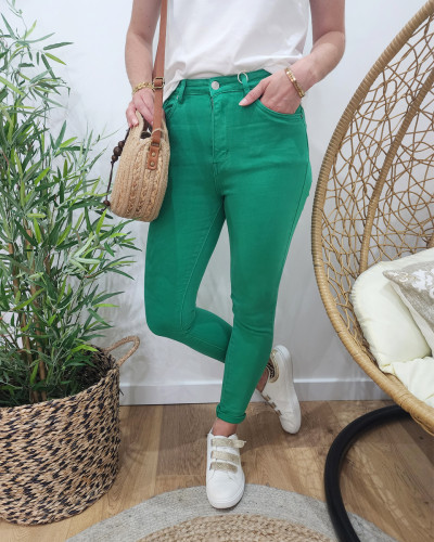 Pantalon femme vert gazon skinny