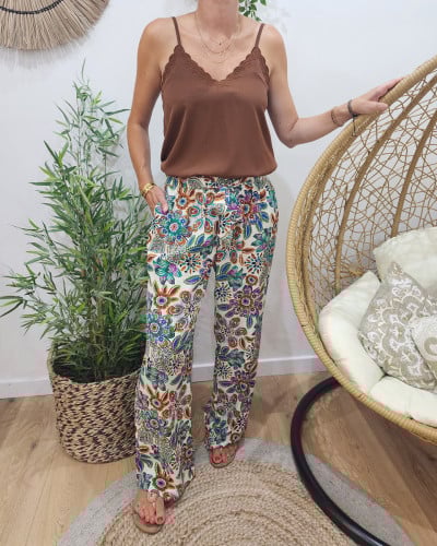 Pantalon discount fleuri fluide
