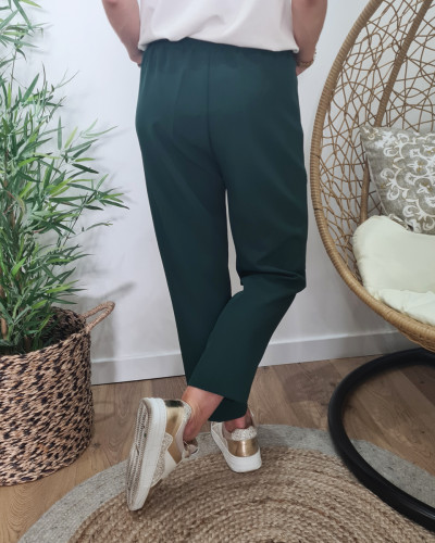Pantalon tailleur femme fluide 7/8 vert bouteille