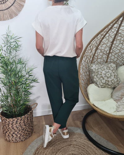 Pantalon tailleur femme fluide 7/8 vert bouteille