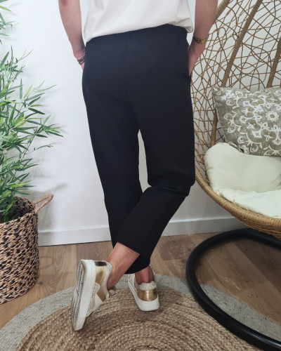 Pantalon tailleur femme fluide 7/8 noir