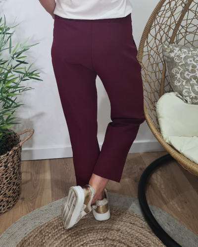 Pantalon tailleur femme fluide 7/8 lie de vin