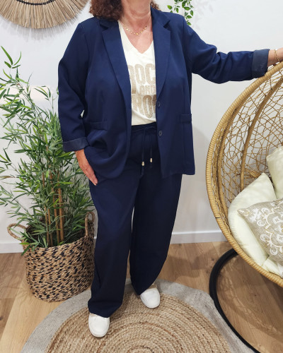 Pantalon tailleur femme grande taille avec cordon