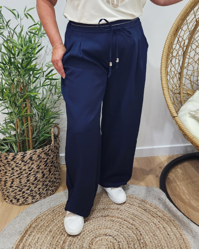 Pantalon tailleur femme grande taille avec cordon