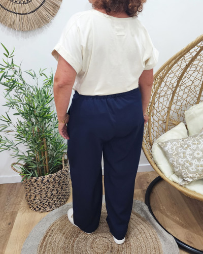 Pantalon tailleur femme grande taille avec cordon