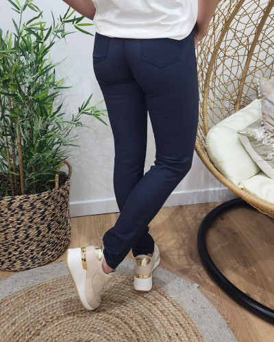 Pantalon femme similicuir marine slim coupe confort