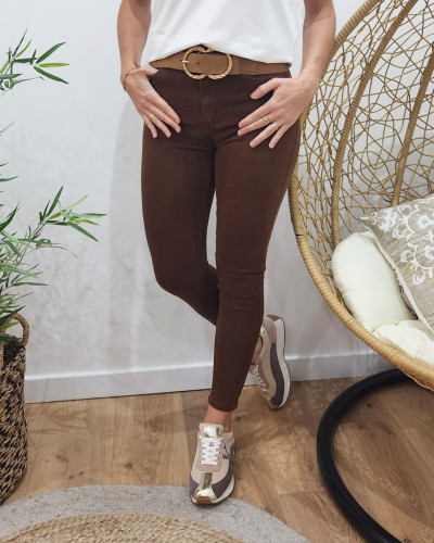 Pantalon femme marron skinny epais 24434