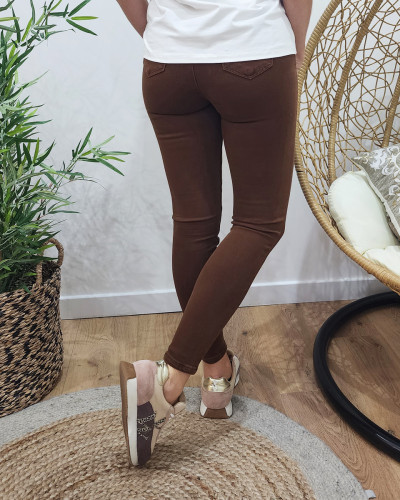 Pantalon femme marron skinny épais