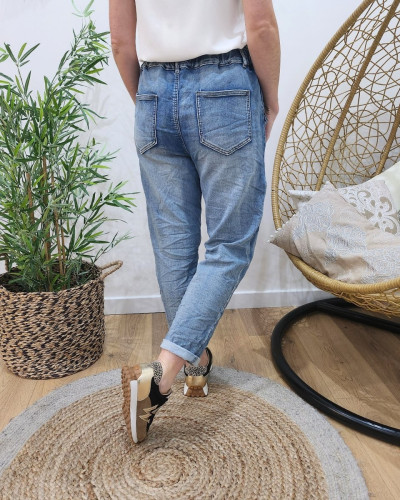 Jean élastique grande taille boutons strass