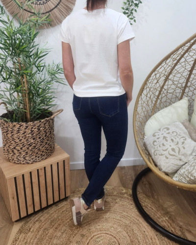 Jean femme bleu foncé taille haute coupe confort