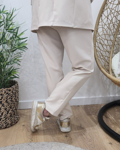 Pantalon tailleur femme fluide beige